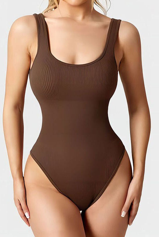 Ribbed Tummy Control Solid Color Sleeveless Womens jumpsuit - DEIDEIAP_ACTIVE