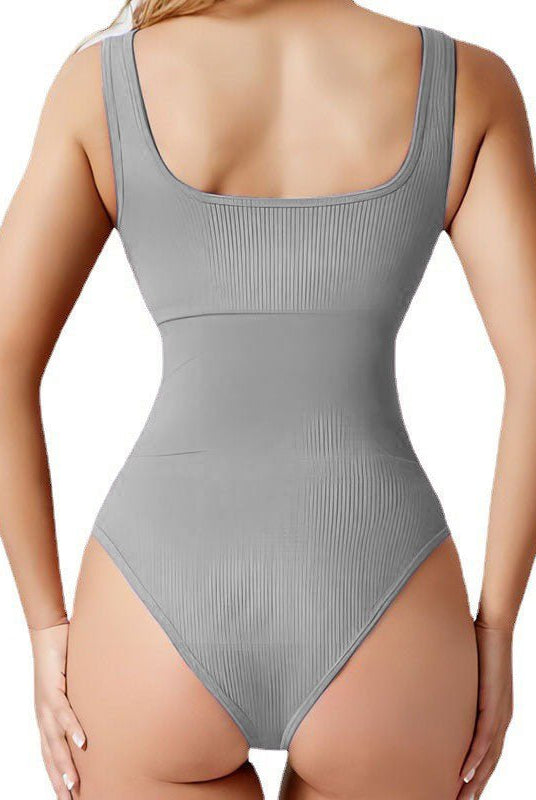 Ribbed Tummy Control Solid Color Sleeveless Womens jumpsuit - DEIDEIAP_ACTIVE