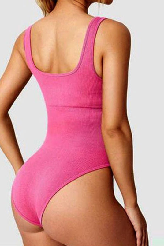 Ribbed Tummy Control Solid Color Sleeveless Womens jumpsuit - DEIDEIAP_ACTIVE