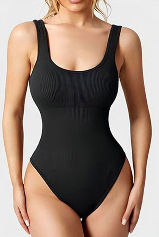 Ribbed Tummy Control Solid Color Sleeveless Womens jumpsuit - DEIDEIAP_ACTIVE