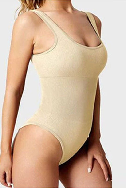 Ribbed Tummy Control Solid Color Sleeveless Womens jumpsuit - DEIDEIAP_ACTIVE