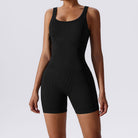 Ribbed Tummy Control Solid Color sleeveless shorts Womens jumpsuit - DEIDEIAP_ACTIVE