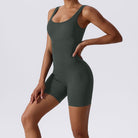 Ribbed Tummy Control Solid Color sleeveless shorts Womens jumpsuit - DEIDEIAP_ACTIVE