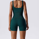 Ribbed Tummy Control Solid Color sleeveless shorts Womens jumpsuit - DEIDEIAP_ACTIVE