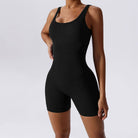 Ribbed Tummy Control Solid Color sleeveless shorts Womens jumpsuit - DEIDEIAP_ACTIVE