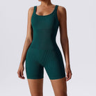 Ribbed Tummy Control Solid Color sleeveless shorts Womens jumpsuit - DEIDEIAP_ACTIVE