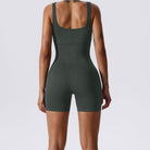 Ribbed Tummy Control Solid Color sleeveless shorts Womens jumpsuit - DEIDEIAP_ACTIVE